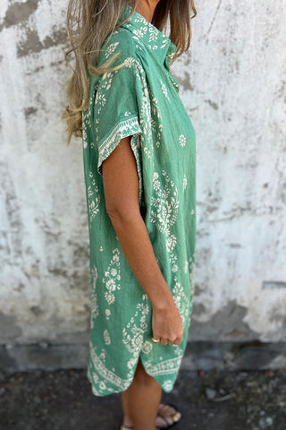Printed Button-Front Casual Dress