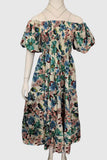 Puff-Sleeve Smocked Midi Dress