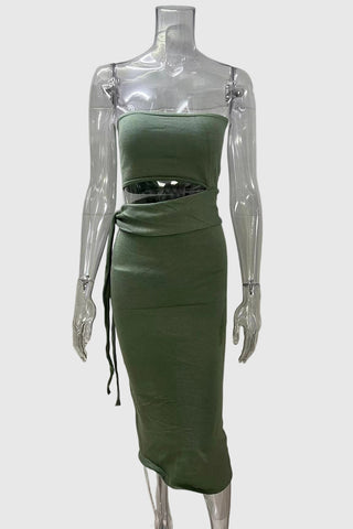 Strapless Midi Dress with Tie Detail