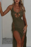Halter Lace-Up Maxi Dress