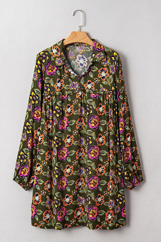 Floral Bubble Sleeve Mini Dress