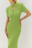 Tie-Front Ribbed Casual Dress