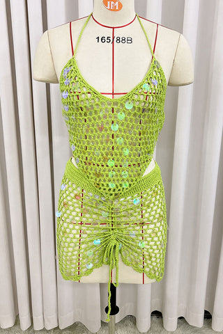 Beach Crochet Halter Skirt Set