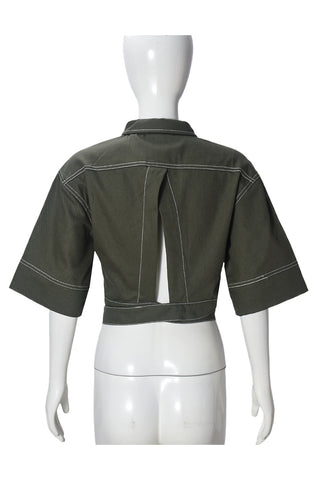 Cropped Open Front Jacket with Buckle Detail