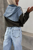 Zip-Front Denim Panel Hoodie