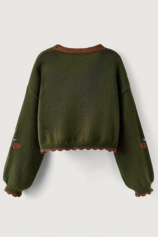 Fox Motif Cropped Cardigan