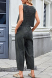 Checkered Sleeveless Pants Set