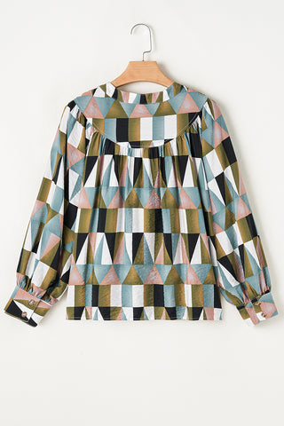 Geometric Print Balloon Sleeve Shirt