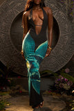 Halter Maxi Dress with Artistic Design
