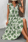 Ruffle Sleeve Printed Casual Dress