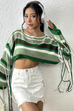 Striped Crop Sweater with Sleeve Details