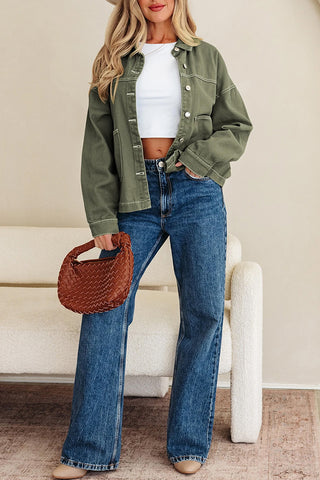 Patched Pocket Button Front Denim Jacket