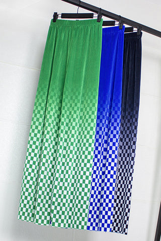 Checkerboard Wide-Leg Casual Pants