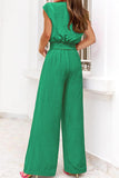 Tie-Front V-Neck Wide-Leg Pants Set
