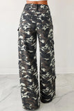 Camo Denim Cargo Wide Leg Pants