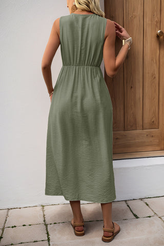 Sleeveless Button-Detail Casual Dress