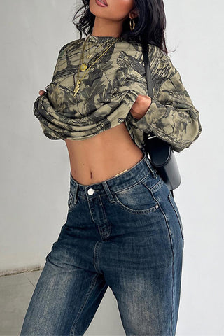 Camouflage Print Long Sleeve Top