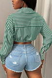 Striped Button-Front Crop Top