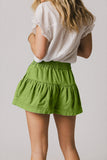 Button-Front Tiered Denim Shorts