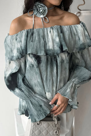 Off-Shoulder Ruffle Sleeve Blouse