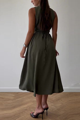 Buttoned Front Sleeveless Midi Dress