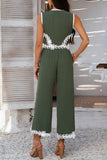 Floral Trim Wide-Leg Pants Set
