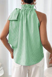 Sky Blue Tied Knot Frilled Collar Sleeveless Top