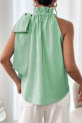 Sky Blue Tied Knot Frilled Collar Sleeveless Top