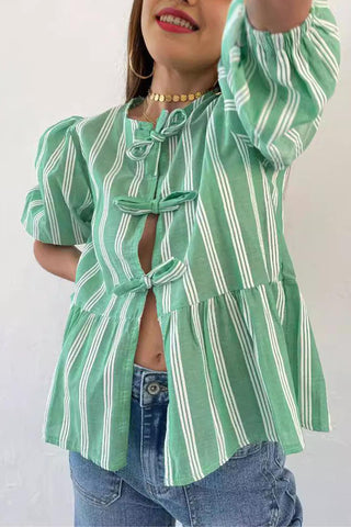 Tie-Front Striped Blouse