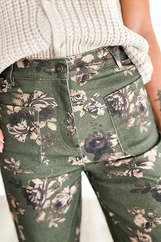 Vintage Floral Raw Hem Straight Jeans