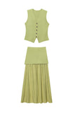 Button Vest and Pleated Skirt Set