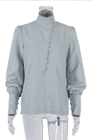 High Collar Button-Up Blouse