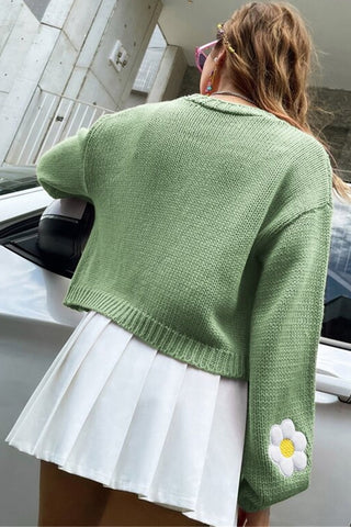 Floral Appliqué Open-Front Cardigan