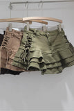 Layered Ruffle Lace-Up Mini Skirt