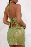 Halter-Neck Sequin Skirt Set