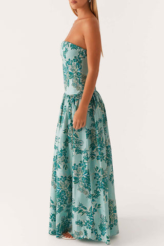 Strapless Floral Evening Gown