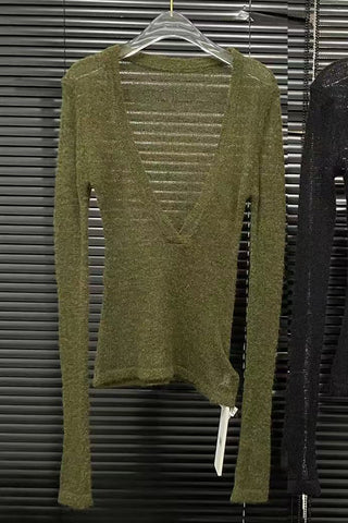 Sheer Knit Long Sleeve Blouse