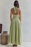 Halter Pleated Evening Dress