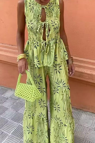 Smocked Tie-Front Top with Leaf Design