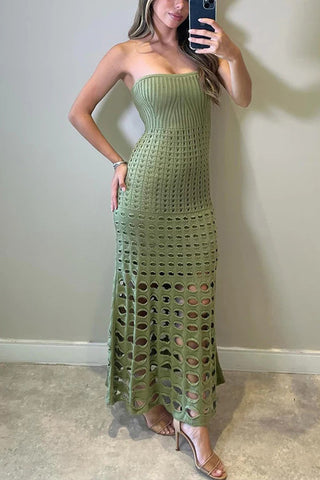 Strapless Crochet Midi Dress