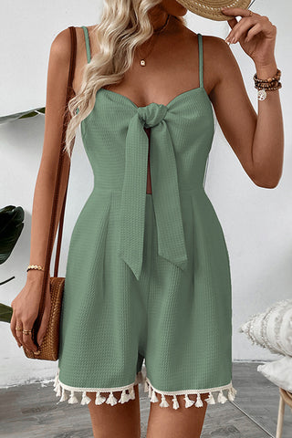 Tie-Front Tassel Hem Romper