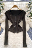 Zip-Front Long Sleeve Top with Studs