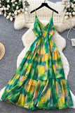 Tiered Sundress with Leaf Print