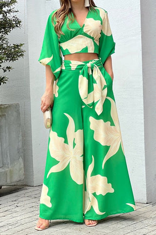 Floral Wrap Pants Set