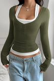 Layered Button-Front Long Sleeve Top