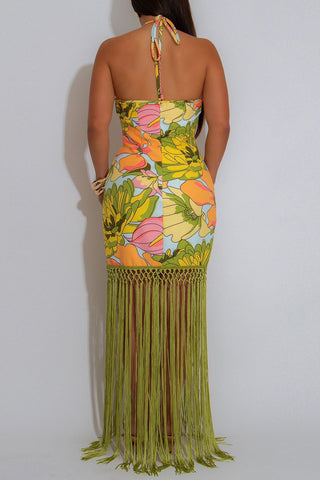 Floral Halter Fringe Casual Dress
