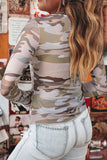 Camouflage Mesh Long Sleeve Top