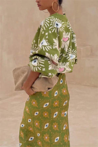 Eye Pattern Button-Front Cardigan