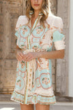 Belted Print Casual Dress