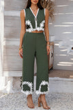 Floral Trim Wide-Leg Pants Set